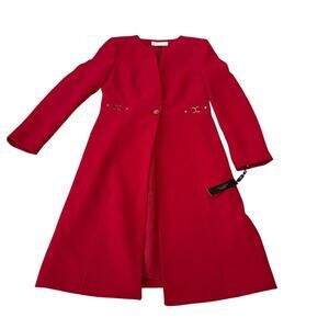 NWT Tahari Red Coat Gold Buckle Detail Size 8 Classic A-Line Womens